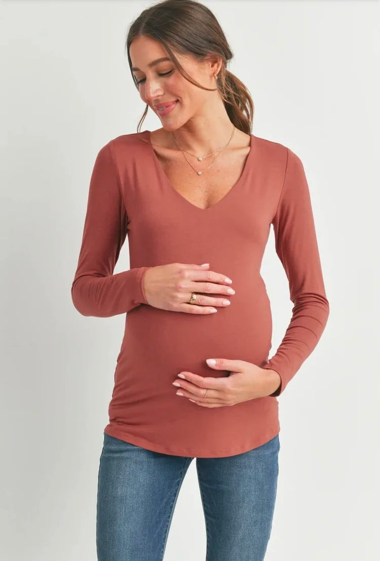 V-Neck Long Sleeve Maternity Fitted Top