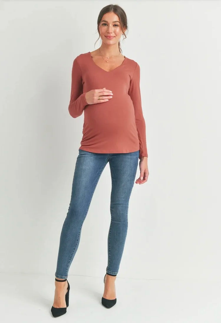 V-Neck Long Sleeve Maternity Fitted Top