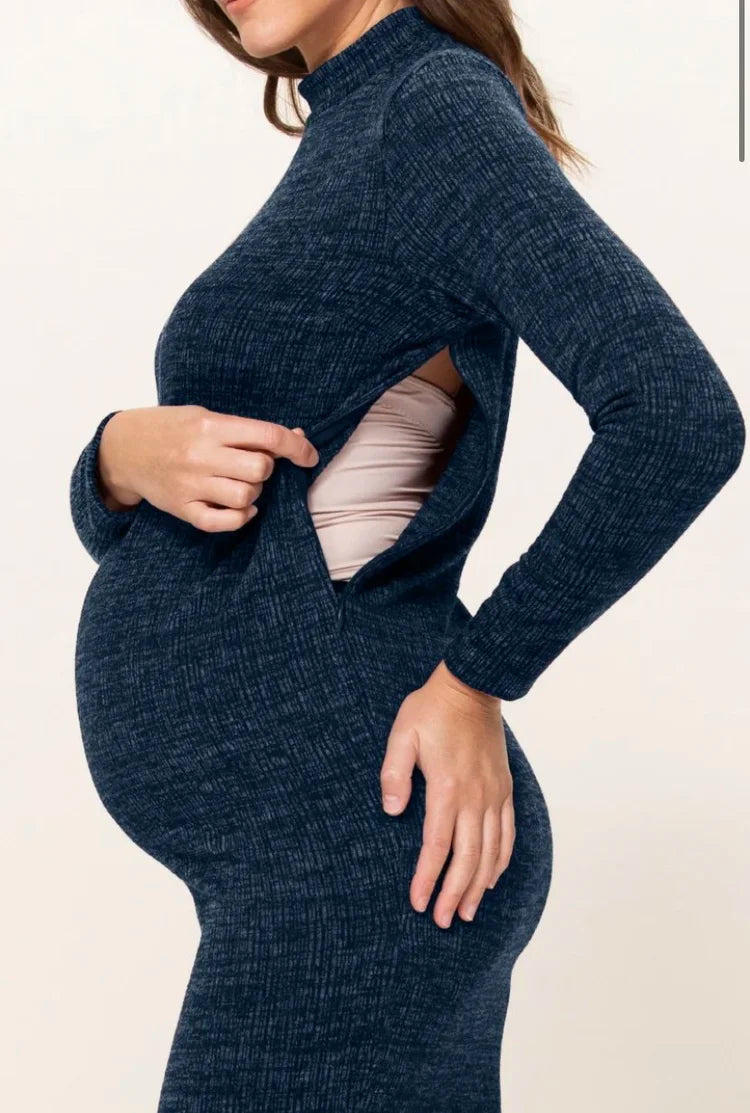 Textured Bodycon Maternity Knit Sweater Dress