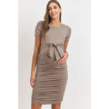 Tie-Waist Short Sleeve Maternity Ruched Dress
